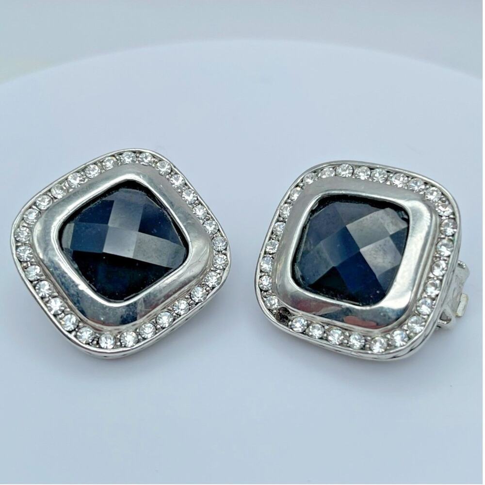 VTG 90s Silver Tone Black Onyx Rhinestone Women's Retro Classic Fashion Jewelry